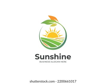 Agriculture logo design with concept of hand icon and plants vector. Green nature logo used for agricultural systems, farmer, and plantation products.