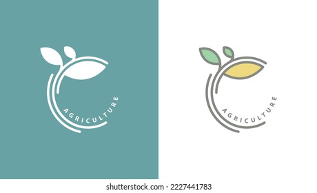 diseño de logotipo agrícola, icono de granja con ilustraciones vectoriales de hojas