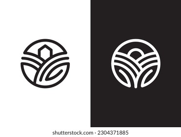 agriculture logo design. leaf circle combination, unique concept. farm symbol icon