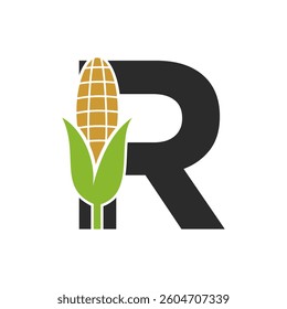 Agriculture Logo Design On Letter R With Corn Symbol for Farm Logo Template