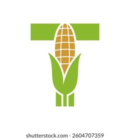 Agriculture Logo Design On Letter T With Corn Symbol for Farm Logo Template