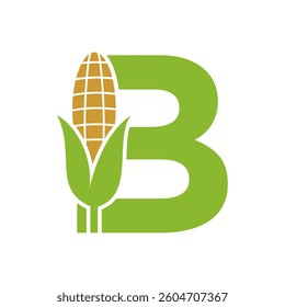 Agriculture Logo Design On Letter B With Corn Symbol for Farm Logo Template