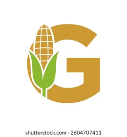 Agriculture Logo Design On Letter G With Corn Symbol for Farm Logo Template