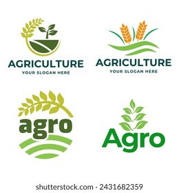 Agriculture logo design. Set of icon. Agronomy logo with plant isolated on white background