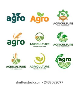 Agriculture logo design. Set of icon. Agronomy logo with plant isolated on white background