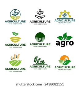 Agriculture logo design. Set of icon. Agronomy logo with plant isolated on white background