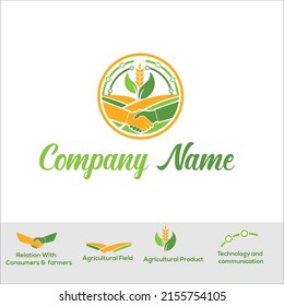 Agriculture logo design with technology template ,Garden technology concept with handshake,plantation land vector