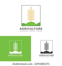 Agriculture logo design template. Tractor sign, farm land, crop field, meadow, barn