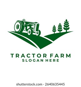 Agriculture logo design vector template. Farm Field with Tractor logo design vector