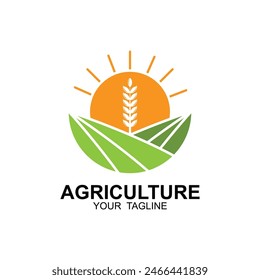 agriculture logo, farm land logo design template vector. this logo great for a farm business, organic food production and agriculture company