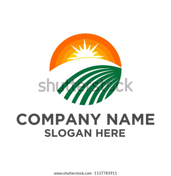 Agriculture Logo Landscape Logo Design Inspiration Stock Vector