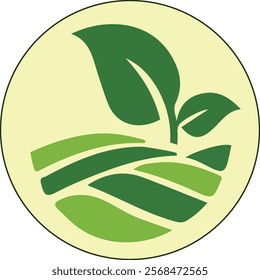 Agriculture logo with leaf and landscape in circle