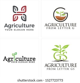 Agriculture logo with leaf tree initial G tree and initial GS vector suitable for greening plantation farmers health