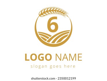 Agriculture Logo On 6 Letter Concept. Wheat Logo For Agriculture Symbol Vector Template.