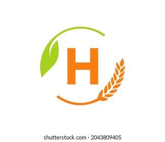 Agriculture Logo On H Letter Concept. Agriculture and farming logo design. Agribusiness, Eco-farm and rural country design with H letter Template