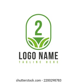 Agriculture Logo On Letter 2 Concept. Agro Farm Logo Symbol Vector Template