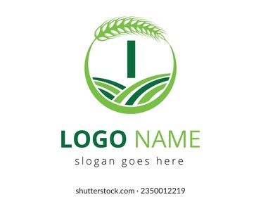 Agriculture Logo On I Letter Concept. Wheat Logo For Agriculture Symbol Vector Template.