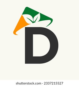 Agriculture Logo On Letter D Concept With Farmer Hat Icon. Farming Logotype Template
