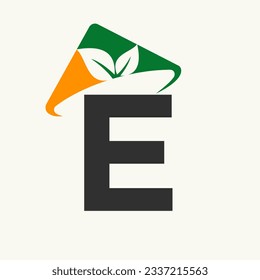 Logo Agrícola En La Carta E Concepto Con Icono De Sombrero De Agricultor. Plantilla de logotipo de cultivo