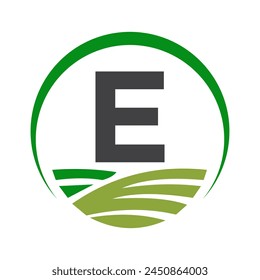 Agriculture Logo On Letter E Concept For Farming Symbol