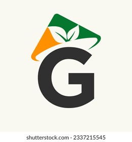 Agriculture Logo On Letter G Concept With Farmer Hat Icon. Farming Logotype Template