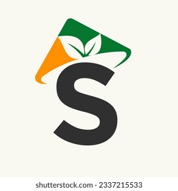 Agriculture Logo On Letter S Concept With Farmer Hat Icon. Farming Logotype Template