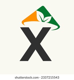 Agriculture Logo On Letter X Concept With Farmer Hat Icon. Farming Logotype Template