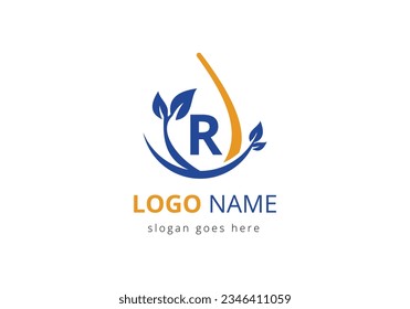 Agriculture Logo On R Letter Concept. Agriculture and farming logo design. Agribusiness, Eco-farm logo Design Vector template
