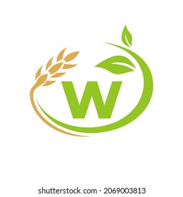 Agriculture Logo On W Letter Concept. Agriculture and farming logo design. Agribusiness, Eco-farm and rural country design with W letter Template