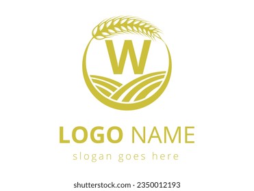 Agriculture Logo On W Letter Concept. Wheat Logo For Agriculture Symbol Vector Template.