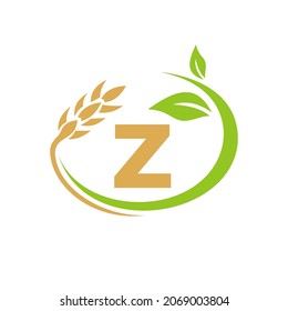 Agriculture Logo On Z Letter Concept. Agriculture and farming logo design. Agribusiness, Eco-farm and rural country design with Z letter Template