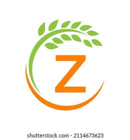 Agriculture Logo On Z Letter Concept. Agriculture And Farming Pasture, Milk, Barn logo design. Farm Badge, Agribusiness, Eco-farm Design With Z Letter Template