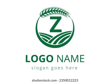 Agriculture Logo On Z Letter Concept. Wheat Logo For Agriculture Symbol Vector Template.