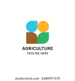 Agriculture logo template in flat style. Agriculture logo with simple element of soil, leaf, sun, and water