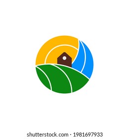 Agriculture logo template, sunshine fields and water