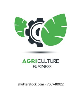 Agriculture Logo Template Vector Icon Design. Two Leaf And Gear Vector Illustration.