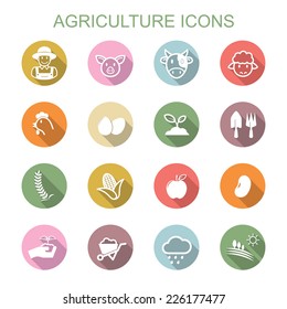agriculture long shadow icons, flat vector symbols