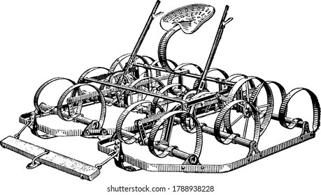 An Agriculture Machine used to till the soil where crops or seeds are to be planted, vintage line drawing or engraving illustration.