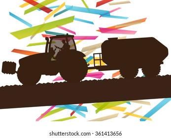 Agriculture machinery farm tractor vector illustration in farming landscape abstract background concept