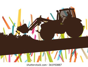 Agriculture machinery farm tractor vector illustration in farming landscape abstract background concept