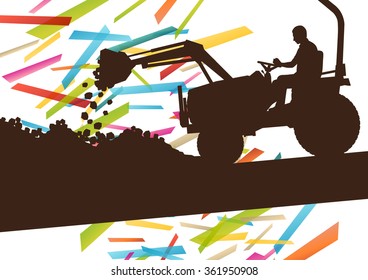 Agriculture machinery farm tractor vector illustration in farming landscape abstract background concept