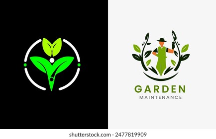 Agriculture maintenance cleanup, Garden Lawn care, garden cleaner man, tree cleanup icon, farmer, lawn service sample template