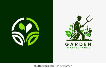 Agriculture maintenance cleanup, Garden Lawn care, garden cleaner man, tree cleanup icon, farmer, lawn service sample template