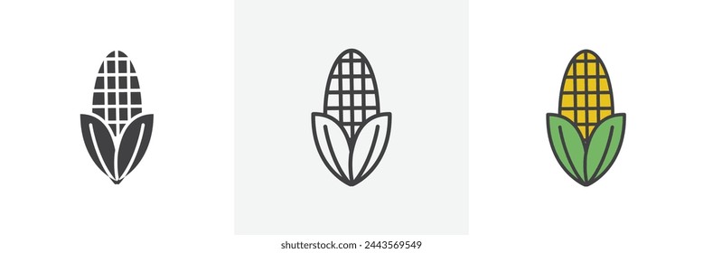 Agriculture and Maize Crop Icons. Fresh Organic Corn and Harvest Symbols.