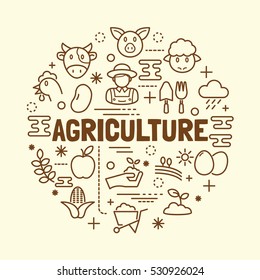 agriculture minimal thin line icons set, vector illustration design elements