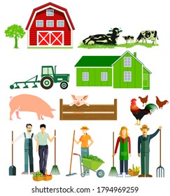 Agriculture motifs with farmers and animals, isolated. Vector illustration