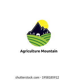 Agriculture Mountain with sun logo vector concept, icon element, and template for company