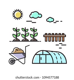 Agriculture, nature. Vector set of icons, illustration in the style of flat.