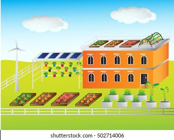 Agriculture on rooftop in urban with alternative energy