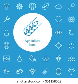agriculture outline, thin, flat, digital icon set for web and mobile